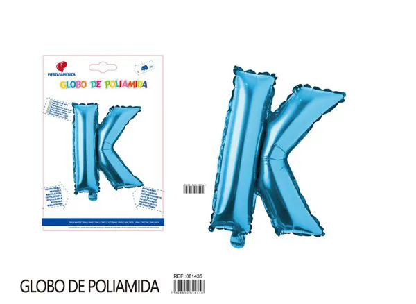 Globo metálico letra K de 16 pulgadas, tipografía gruesa, color azul