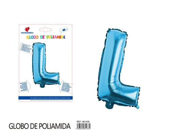 Globo metálico letra L de 16 pulgadas, tipografía gruesa, color azul