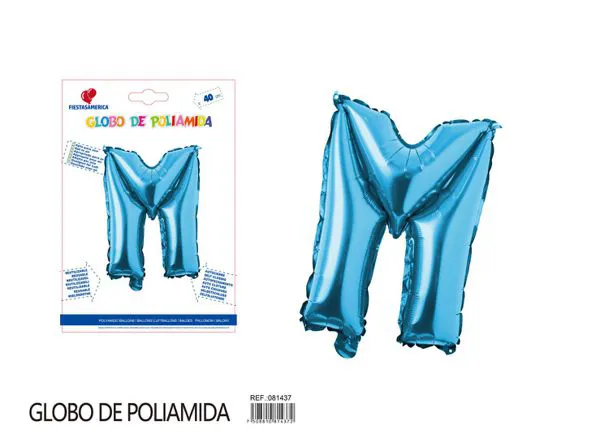 Globo metálico letra M de 16 pulgadas, tipografía gruesa, color azul