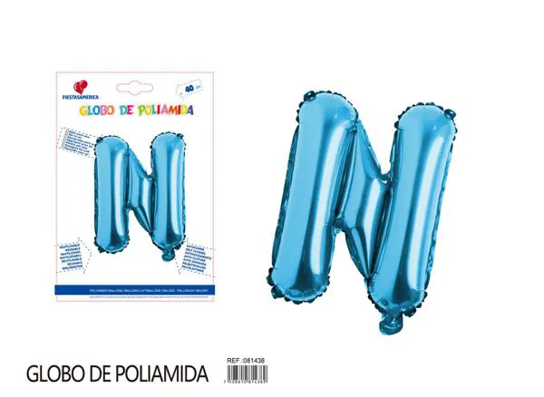 Globo metálico letra N de 16 pulgadas, tipografía gruesa, color azul