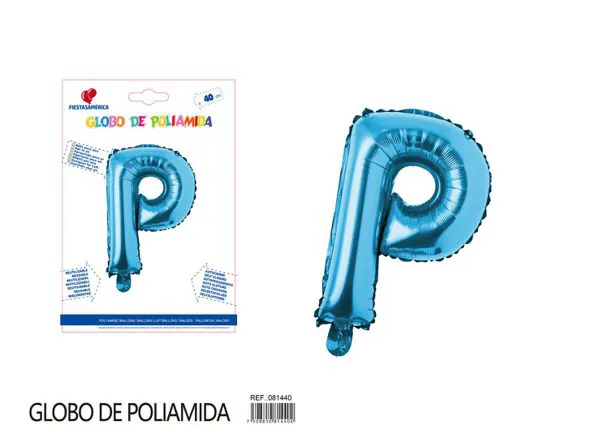 Globo metálico letra P de 16 pulgadas, tipografía gruesa, color azul