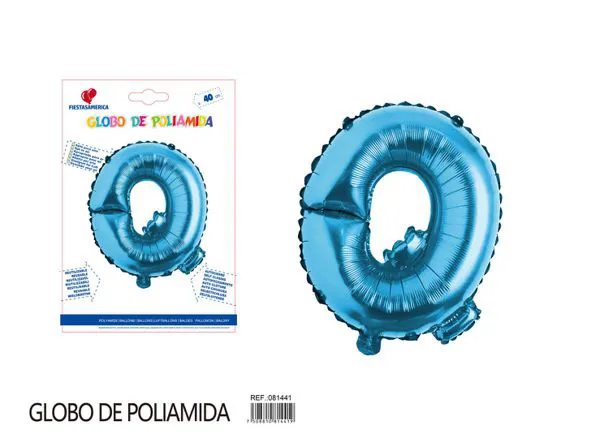 Globo metálico letra Q de 16 pulgadas, tipografía gruesa, color azul