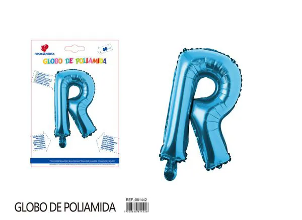 Globo metálico letra R de 16 pulgadas, tipografía gruesa, color azul