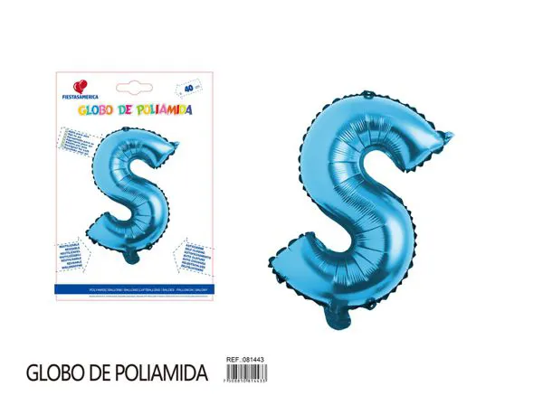 Globo metálico letra S de 16 pulgadas, tipografía gruesa, color azul