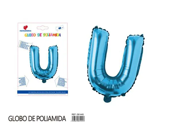 Globo metálico letra U de 16 pulgadas, tipografía gruesa, color azul