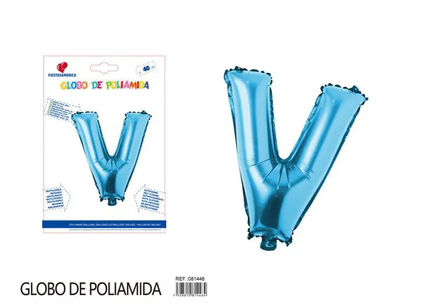 Globo metálico letra V de 16 pulgadas, tipografía gruesa, color azul