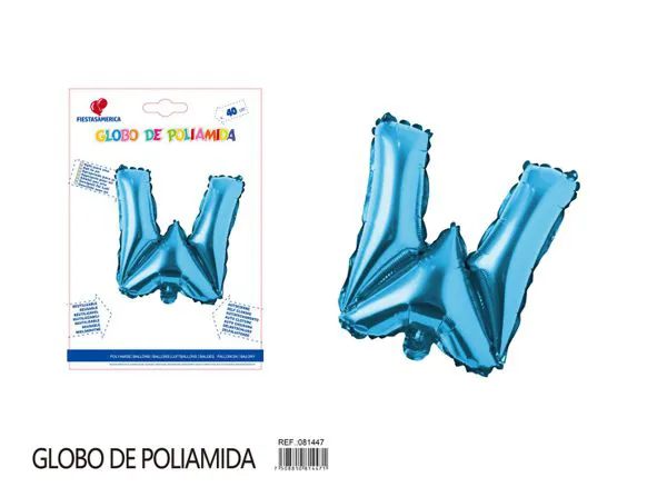 Globo metálico letra W de 16 pulgadas, tipografía gruesa, color azul