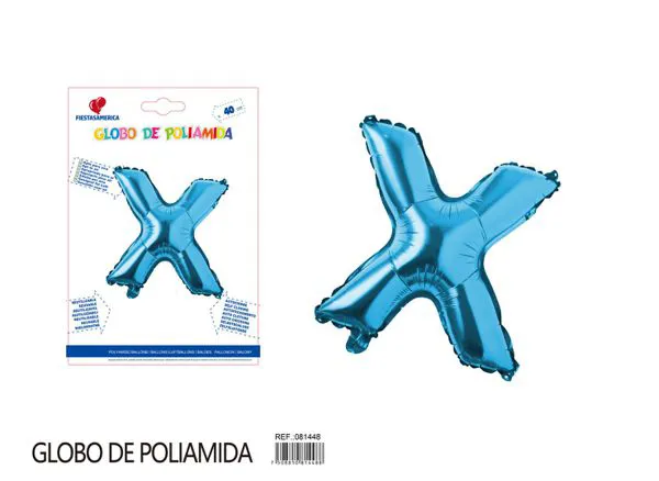 Globo metálico letra X de 16 pulgadas, tipografía gruesa, color azul