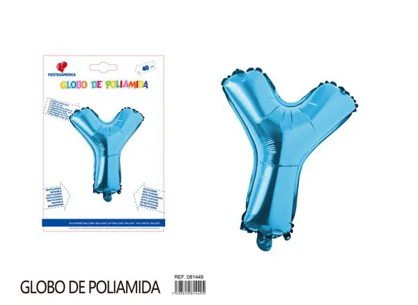 Globo metálico letra Y de 16 pulgadas, tipografía gruesa, color azul