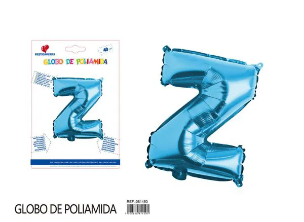 Globo metálico letra Z de 16 pulgadas, tipografía gruesa, color azul