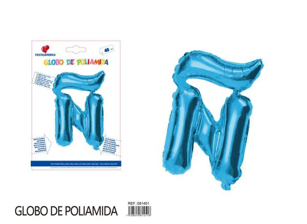 Globo metálico letra Ñ de 16 pulgadas, tipografía gruesa, color azul