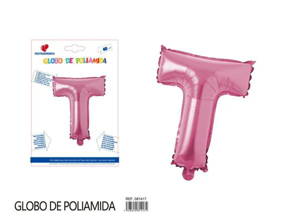 Globo metálico letra T de 16 pulgadas, color rosa