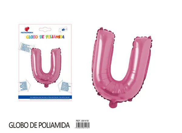 Globo metálico letra U de 16 pulgadas, color rosa