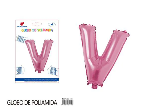 Globo metálico letra V de 16 pulgadas, color rosa