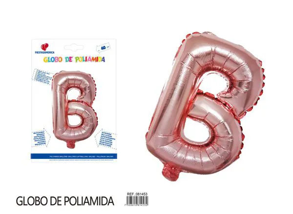 Globo metálico letra B de 16 pulgadas, tipografía gruesa, color oro rosa