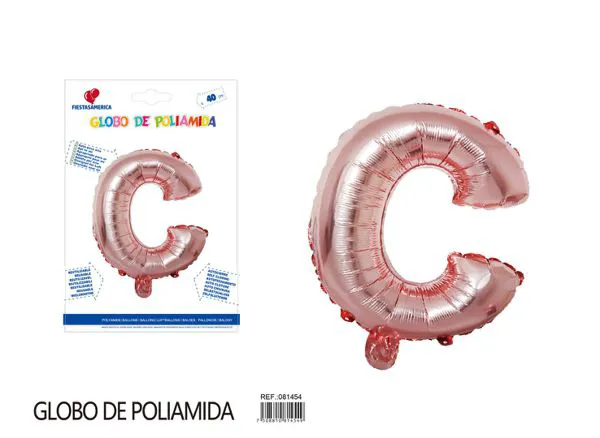 Globo metálico letra C de 16 pulgadas, tipografía gruesa, color oro rosa