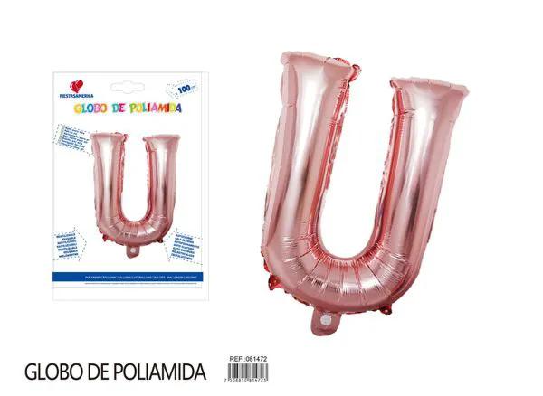 Globo metálico letra U de 16 pulgadas, tipografía gruesa, color oro rosa