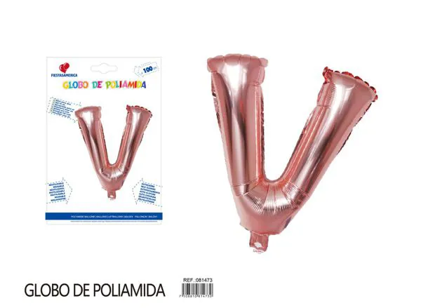 Globo metálico letra V de 16 pulgadas, tipografía gruesa, color oro rosa