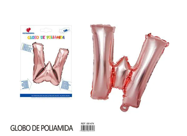 Globo metálico letra W de 16 pulgadas, tipografía gruesa, color oro rosa
