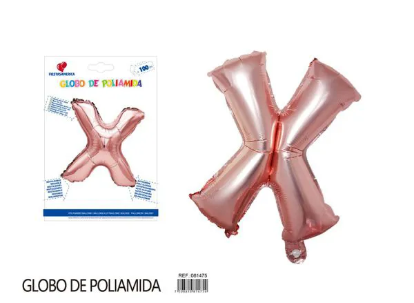 Globo metálico letra X de 16 pulgadas, tipografía gruesa, color oro rosa