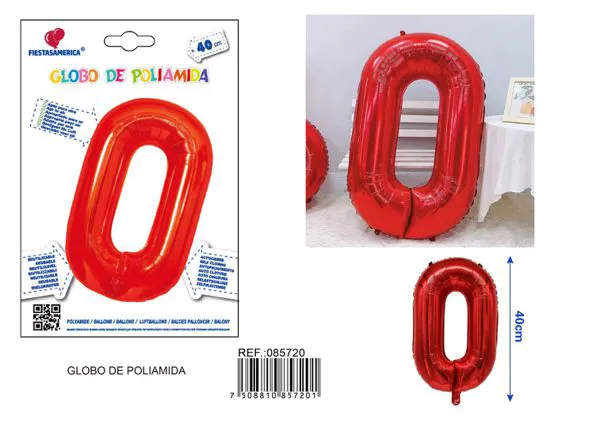 Globo metálico número de 16 pulgadas, color rojo