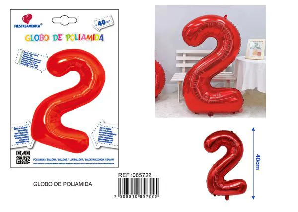 Globo metálico número de 16 pulgadas, color rojo