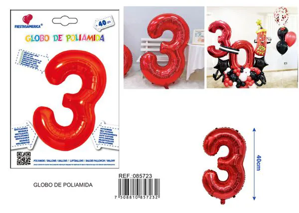Globo metálico número de 16 pulgadas, color rojo