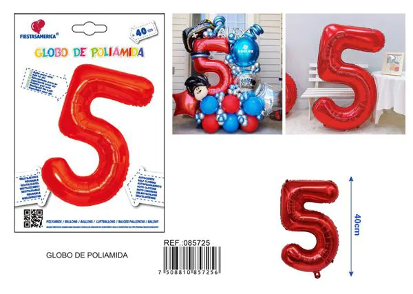 Globo metálico número de 16 pulgadas, color rojo