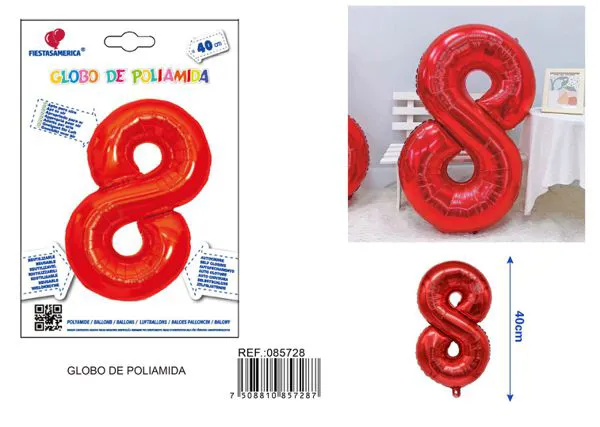 Globo metálico número de 16 pulgadas, color rojo