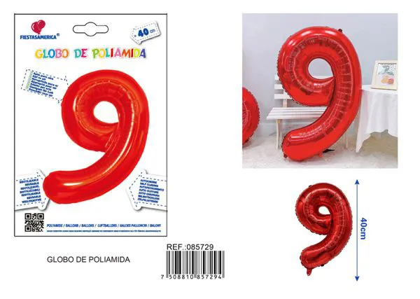 Globo metálico número de 16 pulgadas, color rojo