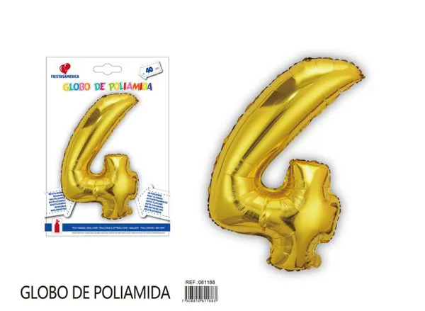 Globo metálico de número de 16 pulgadas, color dorado, número 4