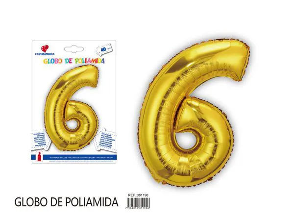 Globo metálico de número de 16 pulgadas, color dorado, número 6