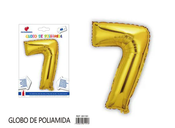 Globo metálico de número de 16 pulgadas, color dorado, número 7