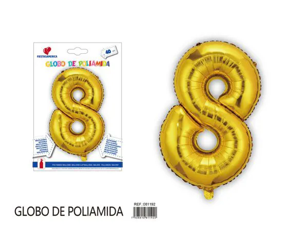 Globo metálico de número de 16 pulgadas, color dorado, número 8