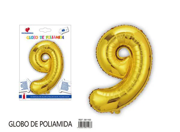 Globo metálico de número de 16 pulgadas, color dorado, número 9