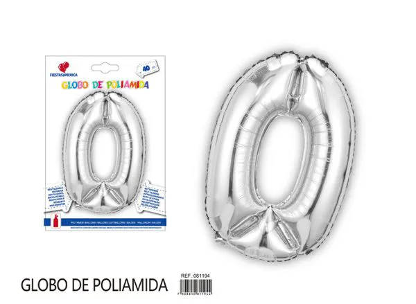 Globo metálico de número de 16 pulgadas, color plateado, número 0