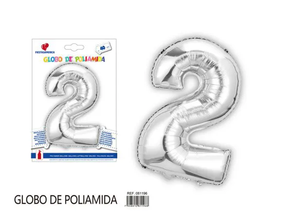 Globo metálico de número de 16 pulgadas, color plateado, número 2