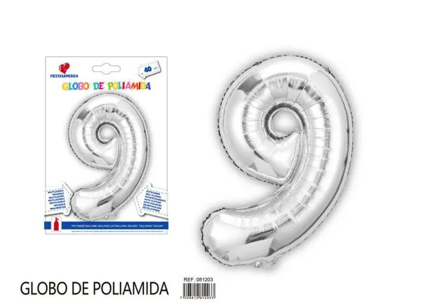 Globo metálico de número de 16 pulgadas, color plateado, número 9