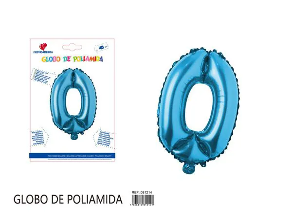 Globo metálico de número de 16 pulgadas, color azul, número 0