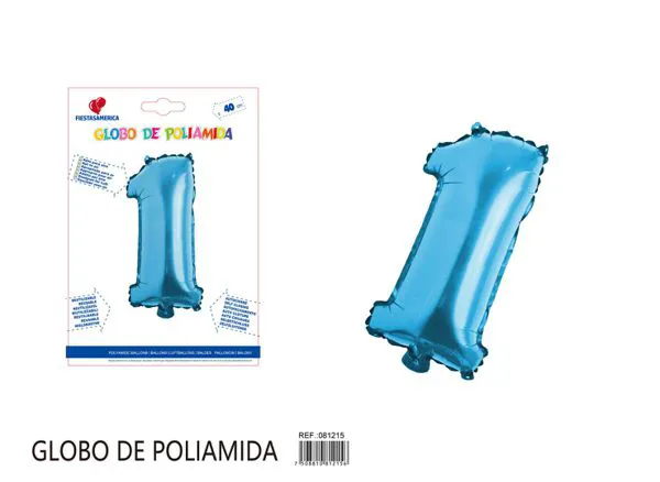Globo metálico de número de 16 pulgadas, color azul, número 1