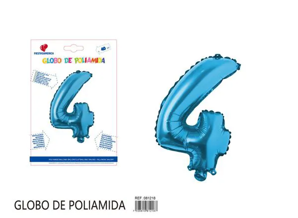 Globo metálico de número de 16 pulgadas, color azul, número 4