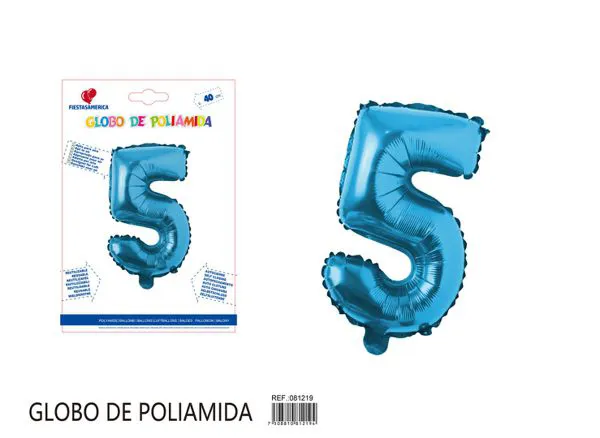 Globo metálico de número de 16 pulgadas, color azul, número 5
