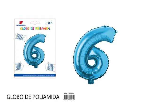 Globo metálico de número de 16 pulgadas, color azul, número 6