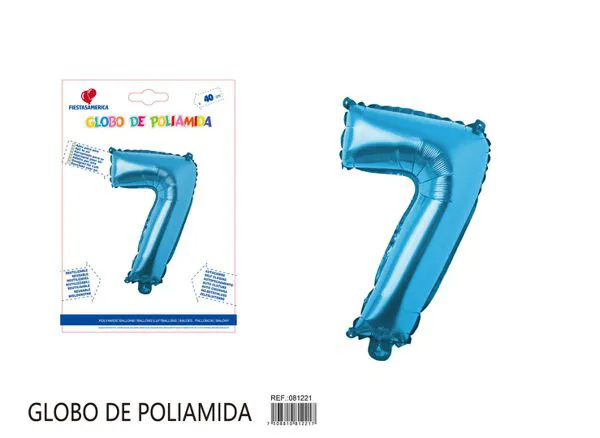 Globo metálico de número de 16 pulgadas, color azul, número 7