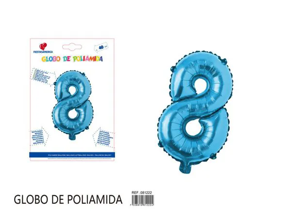 Globo metálico de número de 16 pulgadas, color azul, número 8