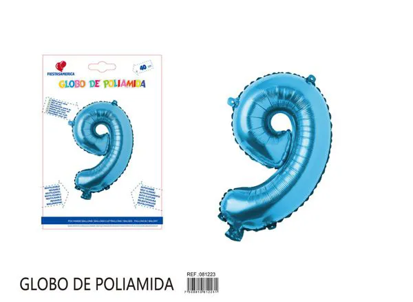 Globo metálico de número de 16 pulgadas, color azul, número 9