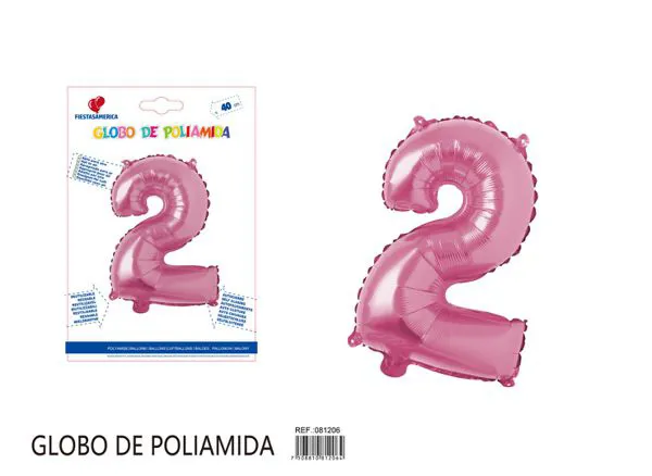 Globo metálico de número de 16 pulgadas, color rosa, número 2