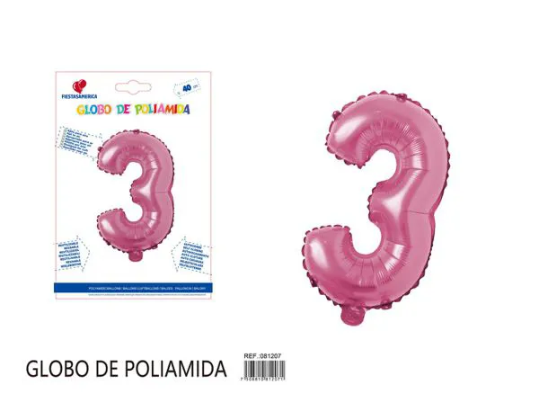 Globo metálico de número de 16 pulgadas, color rosa, número 3