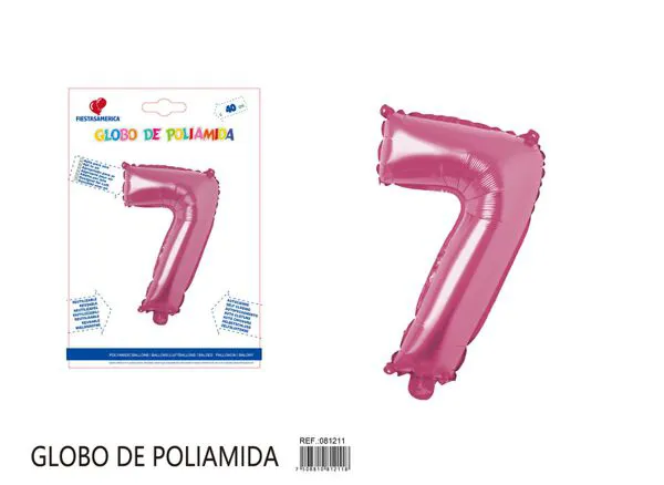 Globo metálico de número de 16 pulgadas, color rosa, número 7