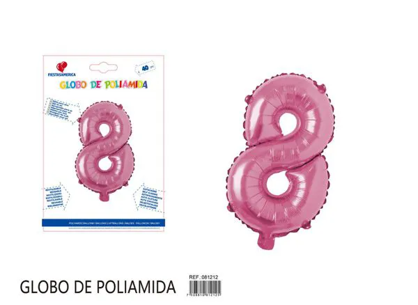 Globo metálico de número de 16 pulgadas, color rosa, número 8